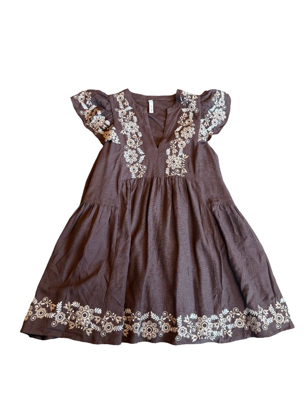 Belle Isle by Torrid Brown Linen Blend Dress Embroidered Flowers Size 1X Women's